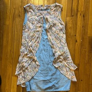 Handmade Floral Sleeveless Dress with Blue Underlay